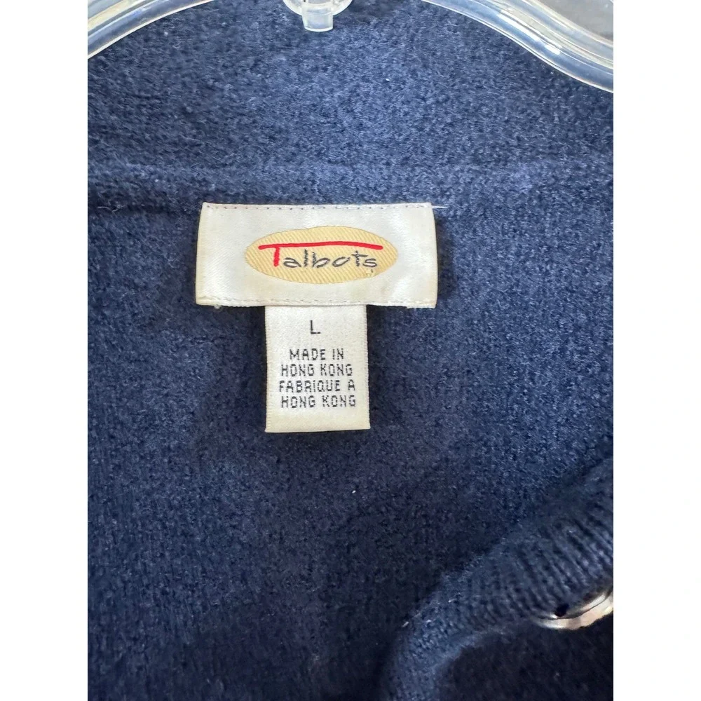 Talbots‎ Women Navy Blue Button Front Cardigan Sweater Large Collared Pockets